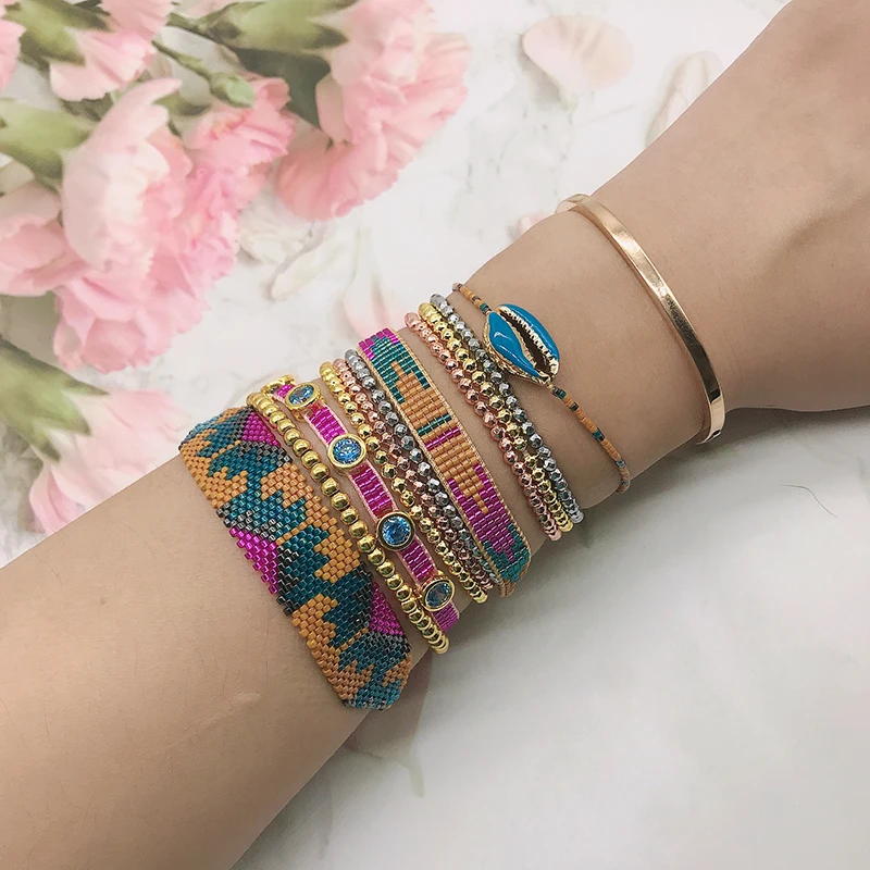 

ZHONGVI Adjustable Bracelets Set for Women Multicolored Miyuki Beaded Jewelry Fashion Boho Tassel Pulseras Drop shipping