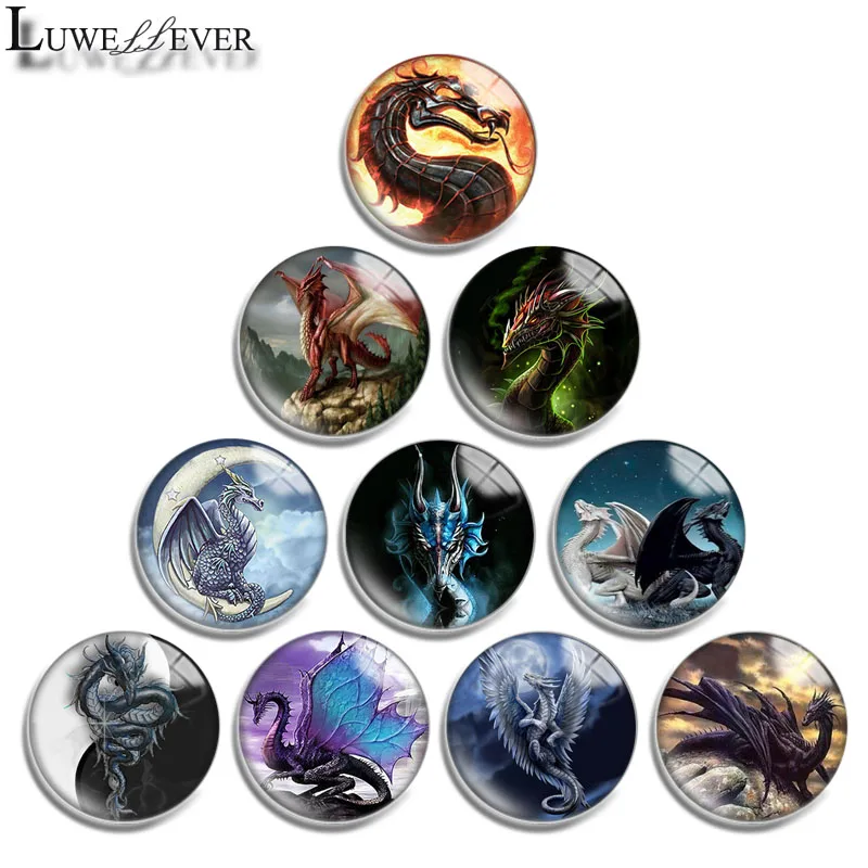 12mm 10mm 16mm 20mm 25mm 30mm 549 Dragon Mix Round Glass Cabochon Jewelry Finding 18mm Snap Button Charm Bracelet