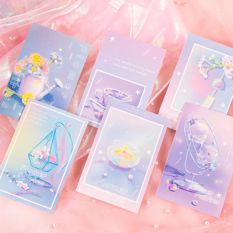 30 Pcs/Set Flower Fairies Series Postcard Dreamy Hand Painted Flowers Greeting Cards Message Card Gift Stationery