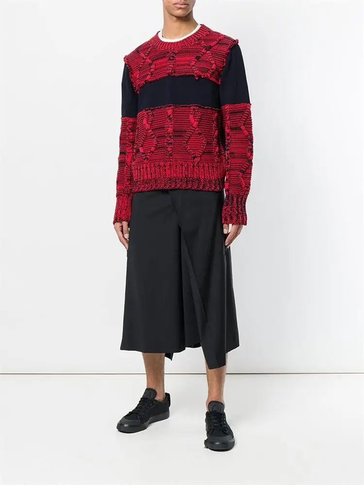 Men's Culottes And Wide-Leg Trousers Spring And Autumn New Black Nine-Point Design Irregular Asymmetric Loose Casual Culottes