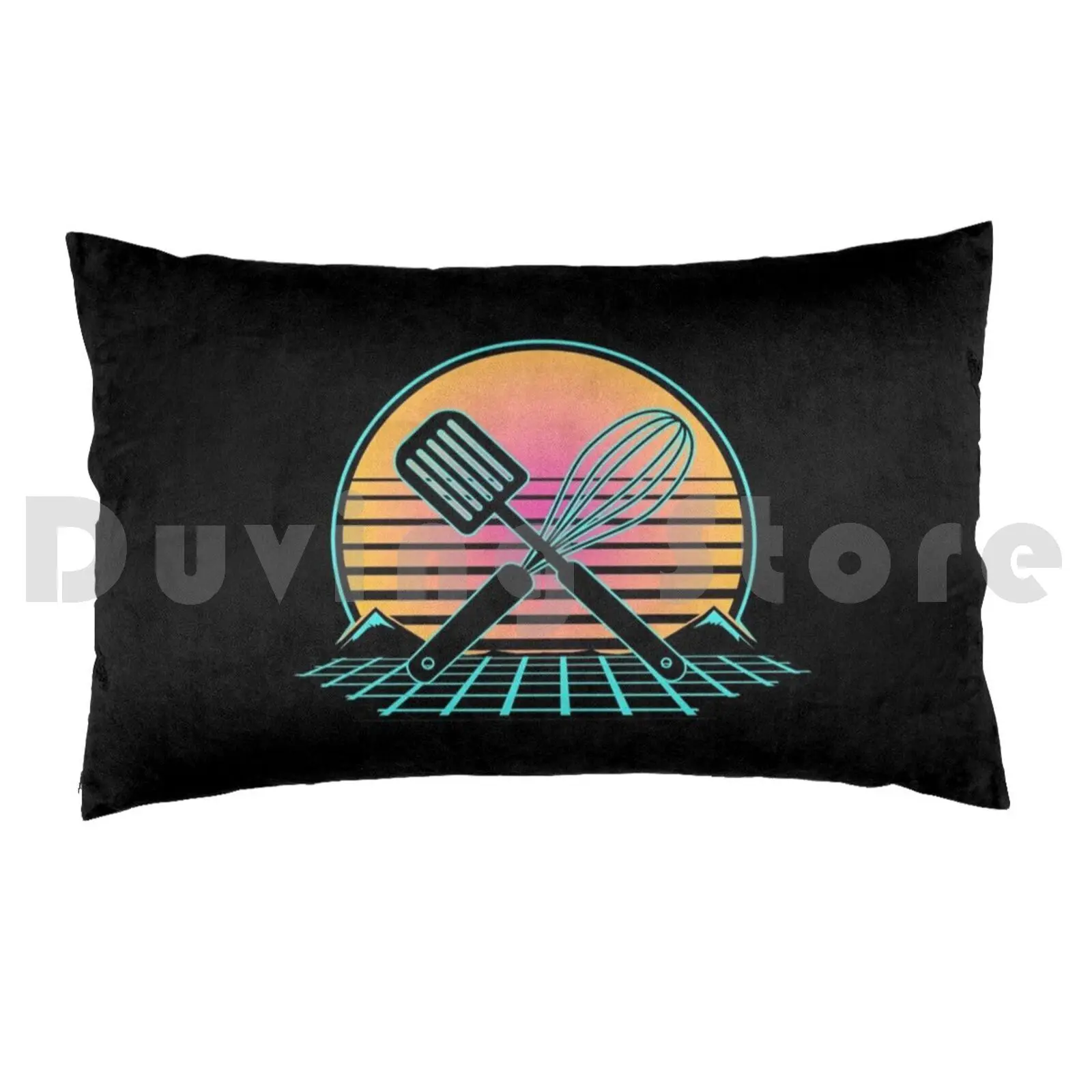 Cooking Chef Retro Sunset Outrun Pillow Case Printed 50x75 Cook Chef Baker Pastry Chef Spatula Whisk Home