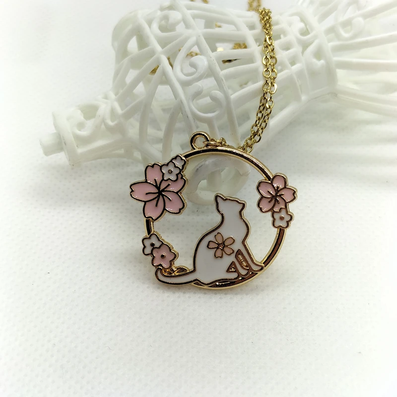 Yungqi Fashion Cartoon Cat Flower Necklace Hip Hop Couple Animal Kitten Pet Charm Pendant Friends Gift Clavicle Chocker Bijoux