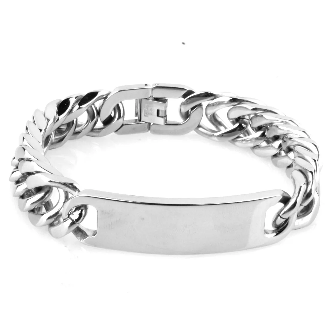 High Polished Bracelet Stainless Steel Men ID Link Bracelet Double Cuban Curb Chain Heavy Cool Men Jewelry 8-11inch