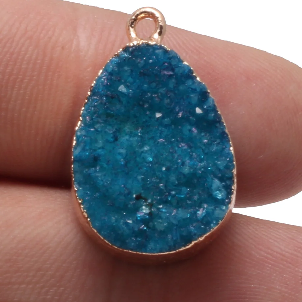Natural Stone Druzy Agats Pendants Water Drop Shape Agats Pendants for Jewelry Making DIY Necklace Size 16x25mm