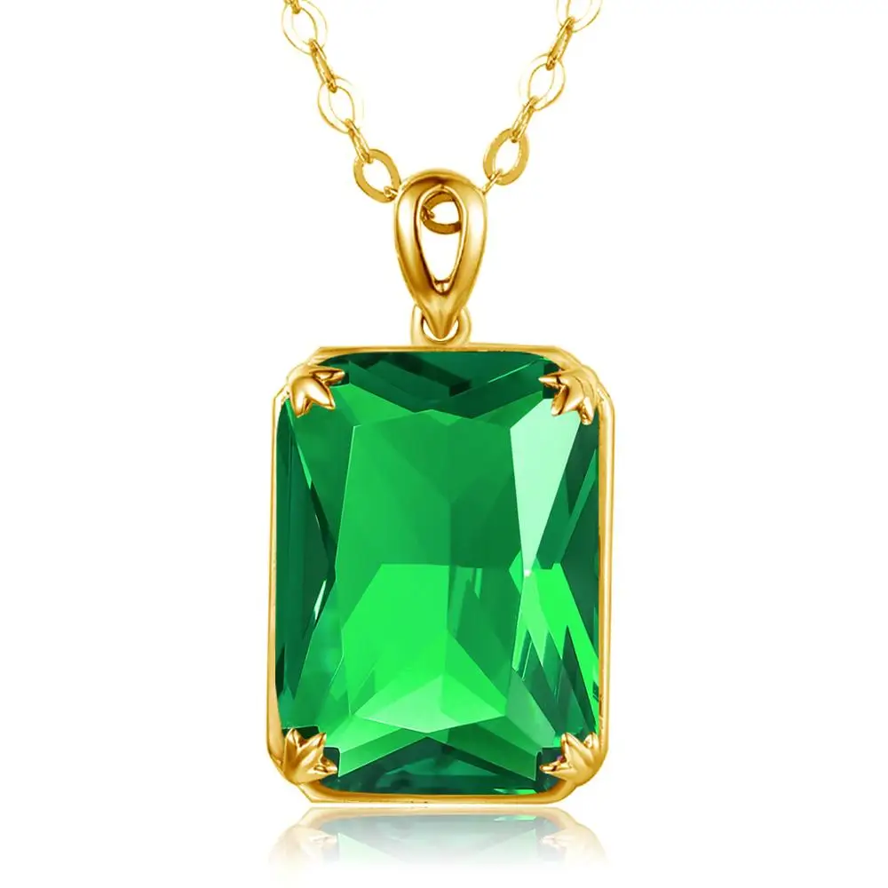 Pure 925 Sterling Silver Pendants For Women Green Princess Cut Emerald Charm Wedding Pendant 14K Gold Fine Jewellery Best