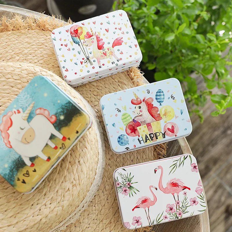 HQ Rectangular Flamingo Printing Flip Cigarette Storage Tin Box for Jewelry Wedding Favor Exquisite Metal Candy Card Case Decor