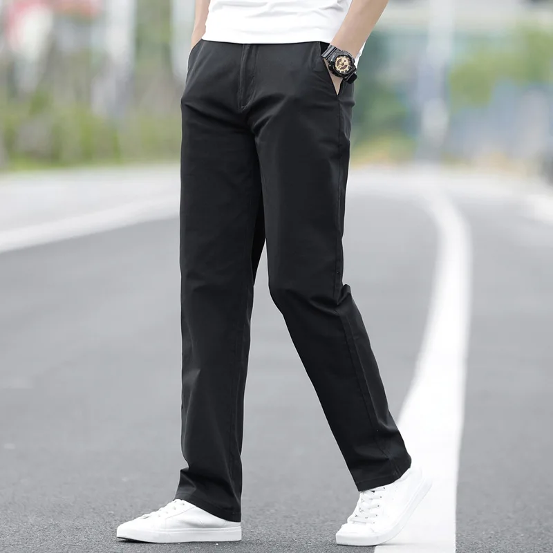 Mannen Broek Grote Maat Big Plus Zomer Mannen Business Elastische Taille Multi Zwart Katoen Baggy Straight Cargo Jogger Broek mannelijke