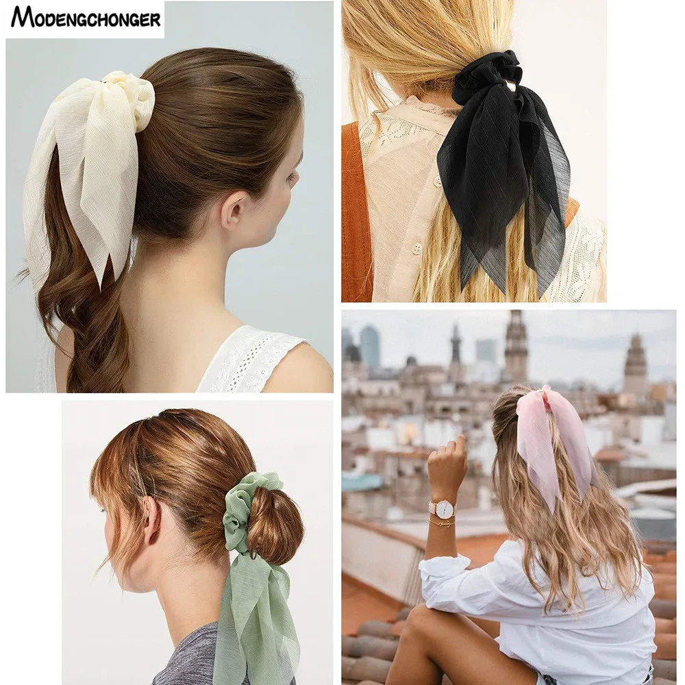 Fashion Lace Double Layer Bow Hair Scrunches Elastic Hair Band Ribbon Ponytail Holder Hair Ring For Women Girls Hair Accessories