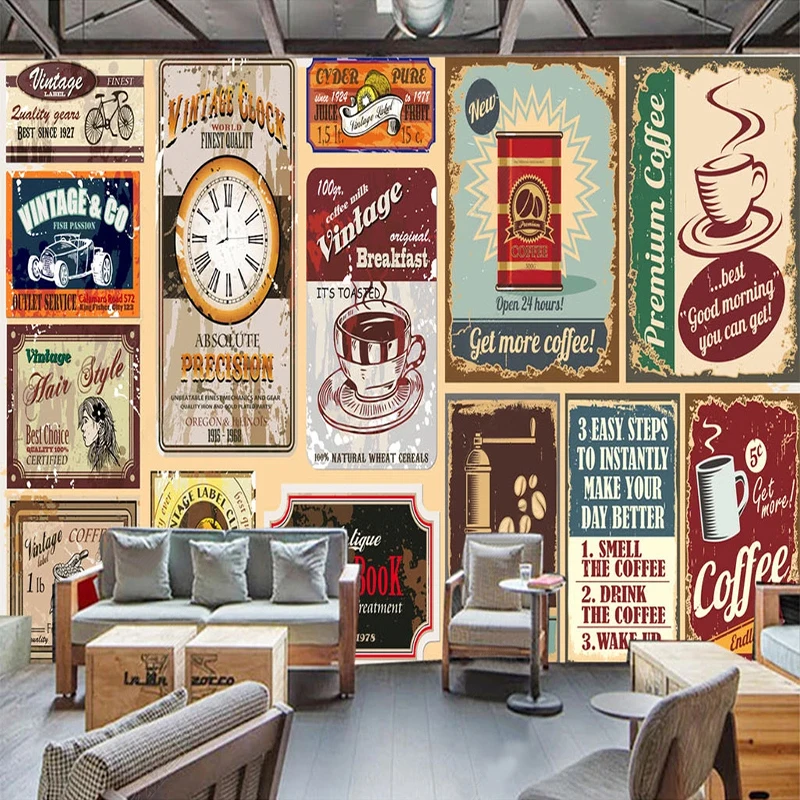 

Custom 3D Wallpaper Retro Nostalgic Coffee Shop Bar Western Restaurant Background Wall Mural Papel De Parede Sala Wallpaper 3 D