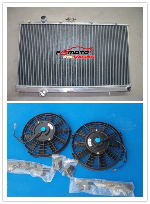 Aluminum Racing Radiator + Fan For Mitsubishi Lancer Evo 4 5 6 96-00  00 99 98 97 MT Turbo