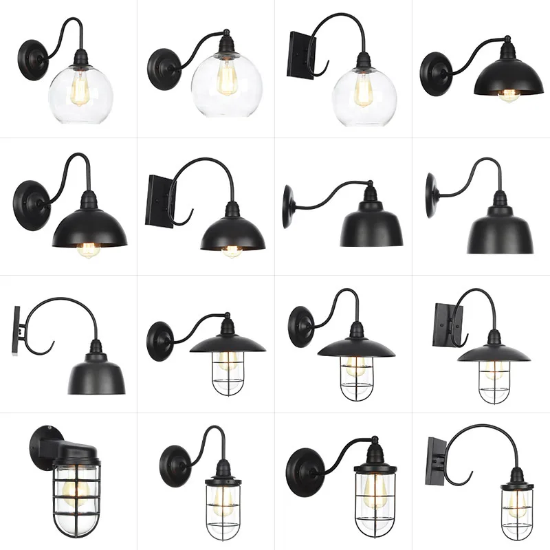 Indoor and Outdoor Vintage Waterproof Wall Lamp, E27 Filament Bulb, Black Retro Light, Foyerwall Sconce Led Light Fixtures, AC 1