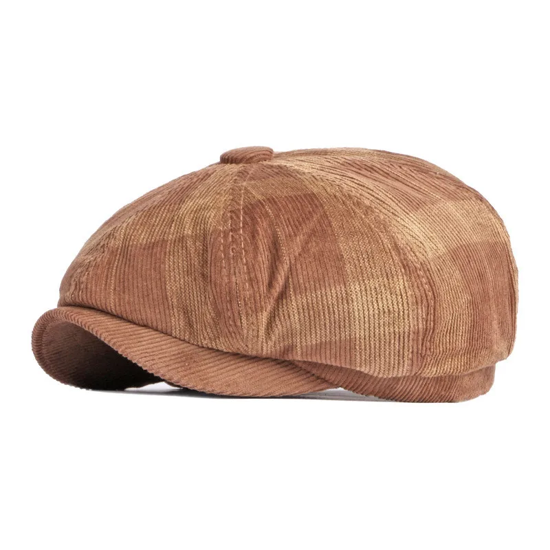 Spring Autumn Corduroy Plaid Newsboy Caps Flat Peaked Cap Men and Women Painter Beret Hats 23