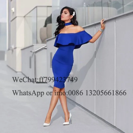 Royal Blue Short Prom Dresses Mermaid Off Shoulder Knee Length Dress for Graduation Elegant Boat Neck Ruffles Rochii