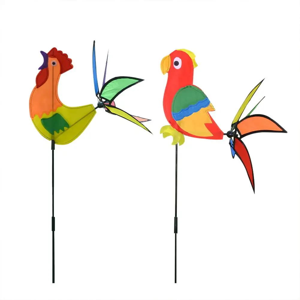 Garden Pinwheels Animal Windmill Spinning Pole Outdoor Decorations Rooster Parrot Animal Garden Decoration