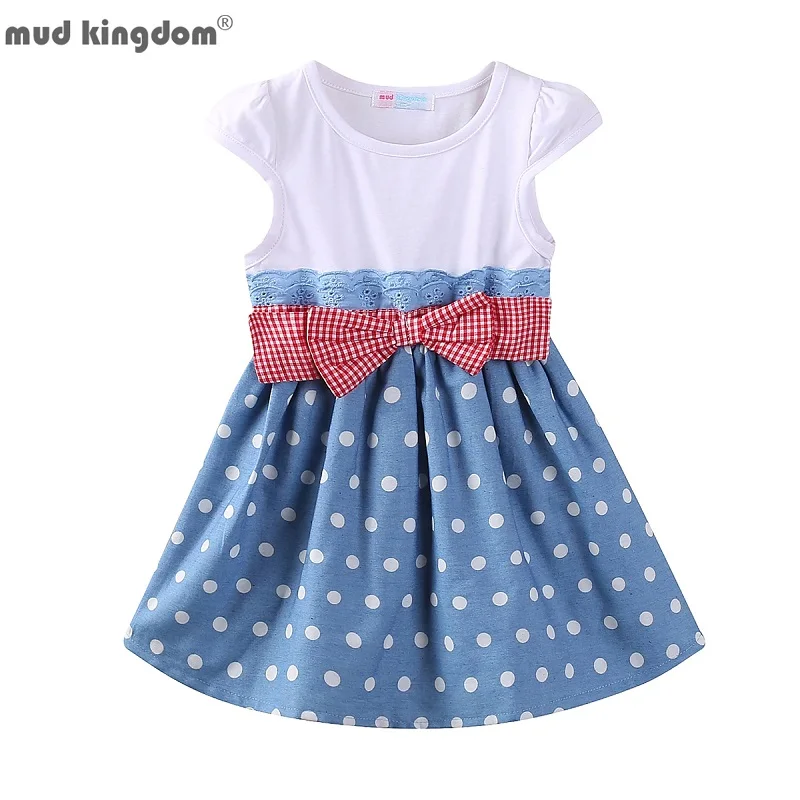 

Mudkingdom Little Girls Summer Dresses Sleeveless Cute Polka Dot for Girl Clothes Plaid Bow Toddler Drees Children Clothing