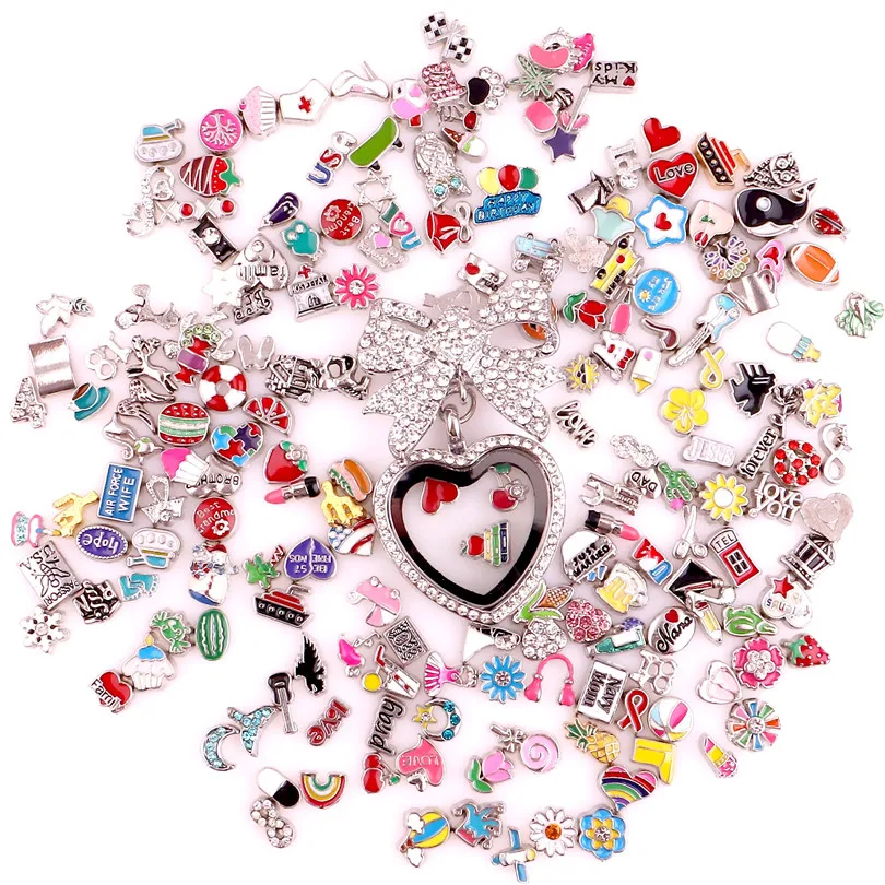 40Pcs/Lot Mix Styles Mini Random Animal Heart Flower Sun Star Floating Charms Fit Glass Locket Pendant Jewelry Accessories Bulk