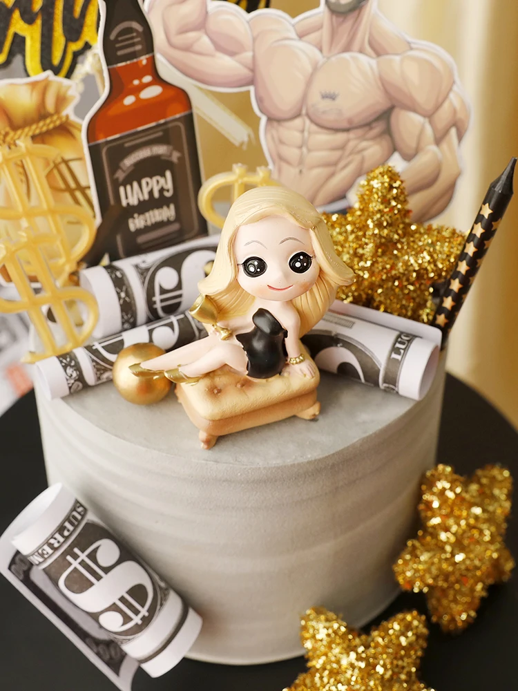 Black Golden Royal Style Sex Lady Cool Man Happy Birthday Cake Topper for Party Decoration Baking Supplies Love Gifts image 4