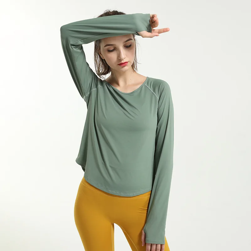 Women Loose Yoga Shirts Long Sleeve Thumb Hole Sport T-Shirt Hollow Out Running Sweatshirt Gym Solid Fitness Workout Tops Blouse