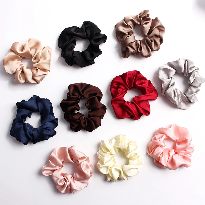 Solid Color Silky Satin Scrunchie Elastic Hair Bands Girls Elegant Fashion Ponytail Holder Hair Rope Headwear Red Pink Black