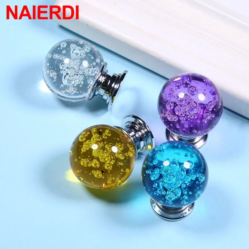 NAIERDI 30mm Crystal Bubble Ball Furniture Knob Kitchen Cupboard Door Pulls Drawer Knobs Cabinet Handles Wardrobe Door Handles