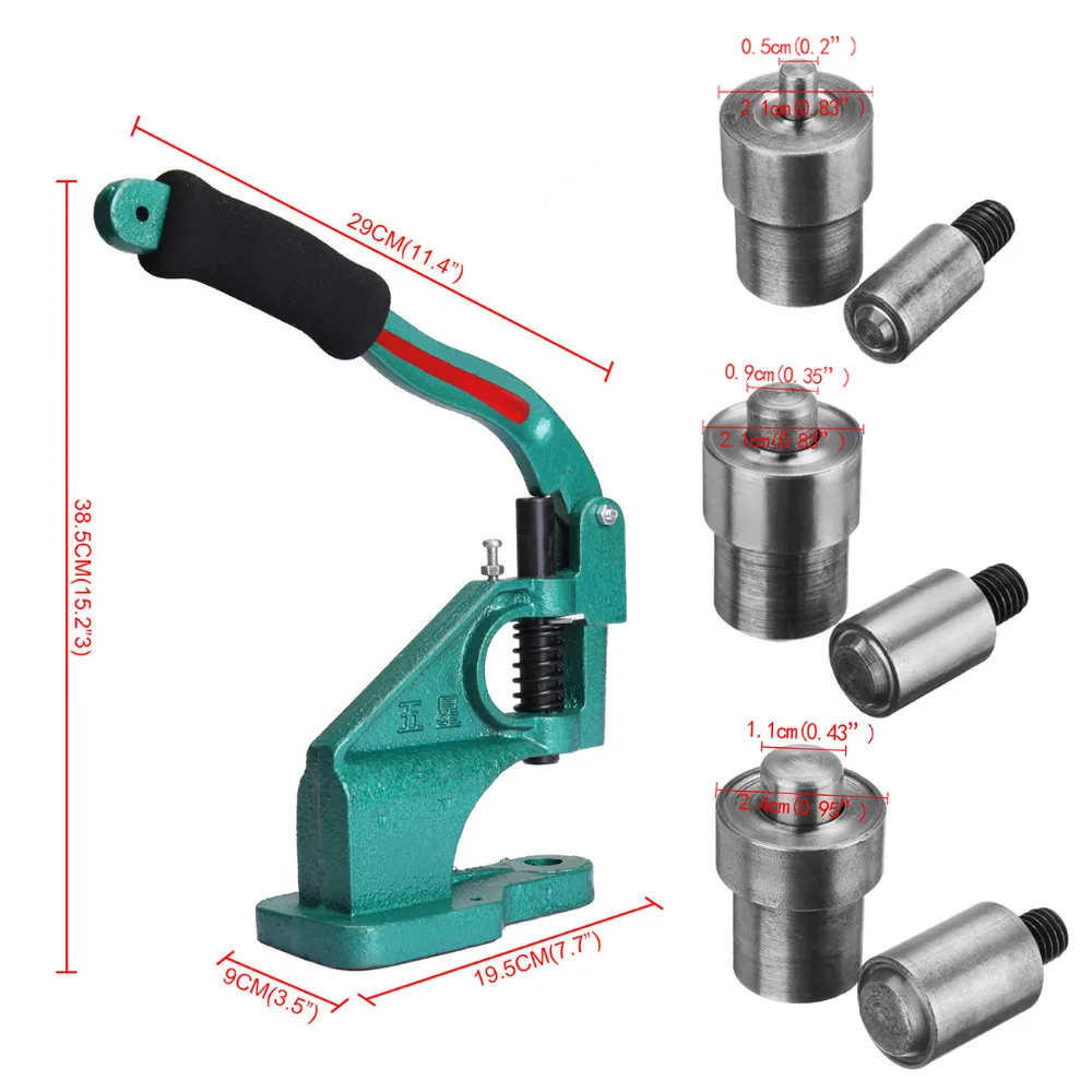 Macchina per l\'impostazione dell\'occhiello con pressa manuale con 3 matrici + pulsanti da 1500 pezzi 6/10/12mm Strumenti per pressa manuale per