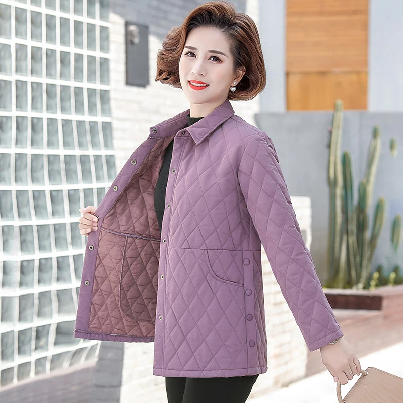 Autumn Women's Jacket New Solid Shirt Collar Single-breasted Thin Coat Women Cotton Clothes Middle-aged Female Overcoat XL - 5XL