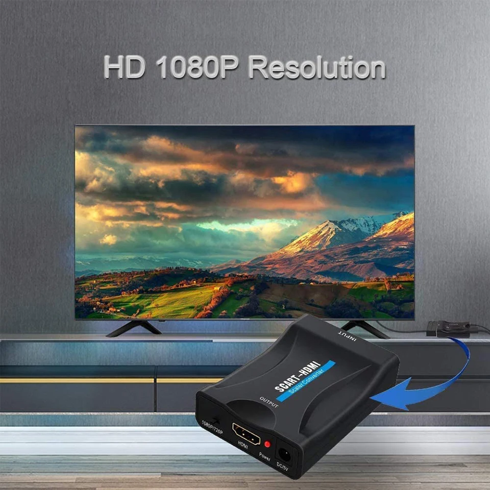 Konverter Audio Video Adaptor Scart Ke HDMI Mendukung Output HD 720P/1080P untuk Proyektor Monitor HDTV Pemutar DVD Ke TV