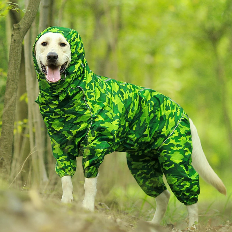 Pet Dog Raincoat Reflective Waterproof Zipper Clothes High Neck Hooded Jumpsuit For Small Big Dogs Overalls Rain Cloak Labrador