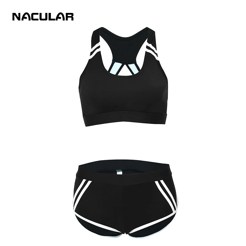 Nacular Swimwear Women Sports Swimsuit Sexy Push Up Bikini Set Running Bathing Suit Beachwear Summer Solid Boxing Fitness