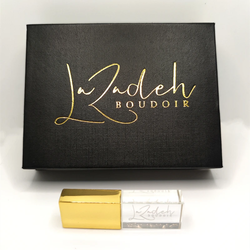 Custom LOGO Photographer Studio Gold Crystal USB3.0 High-speed  Flash Pendrive and Gold-plated Gift Box