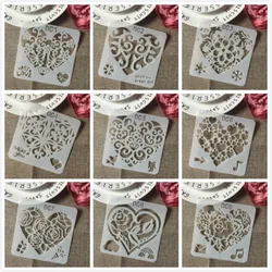 9Pcs/Set 13cm Love Heart Hollow Flower DIY Layering Stencils Wall Paint Scrapbook Stamp Embossing Album Decorative Template