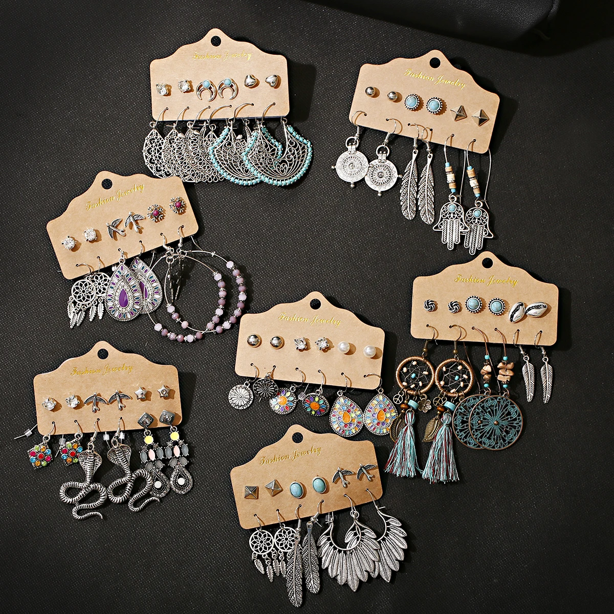 Vintage Round Dreamcatcher Beaded Earrings Set For Women Fashion Ethnic Boho Silver Color Alloy Earrings Jewelry