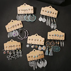 Vintage Round Dreamcatcher Beaded Earrings Set For Women Fashion Ethnic Boho Silver Color Alloy Earrings Jewelry