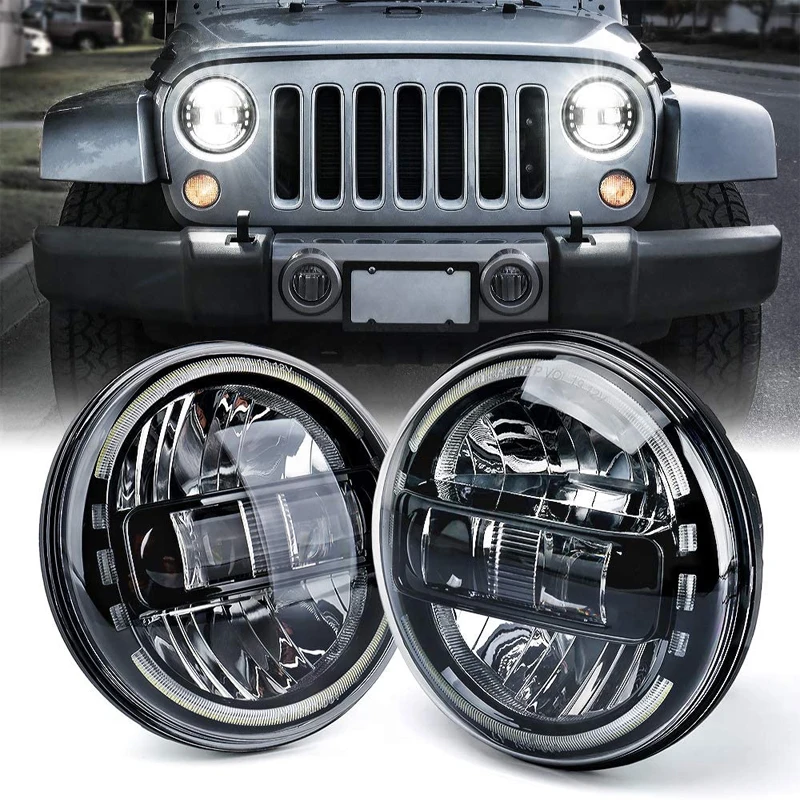 Phare rond Led de 7 pouces pour voiture, pour Lada Niva 4x4 H4, feux de course pour Jeep Wrangler JK Land Rover defender