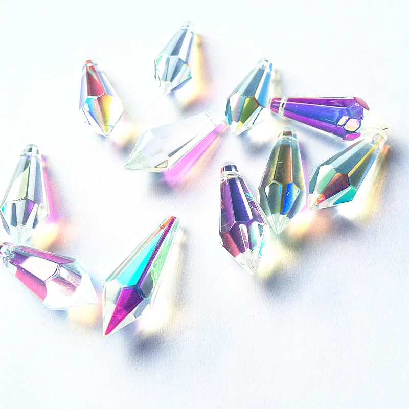 100pcs/lot 36mm AB Color K9 Crystal Prisms icicle Drops Hanging Prisms (Free Rings) for Chandelier Parts Table Lighting Pendants