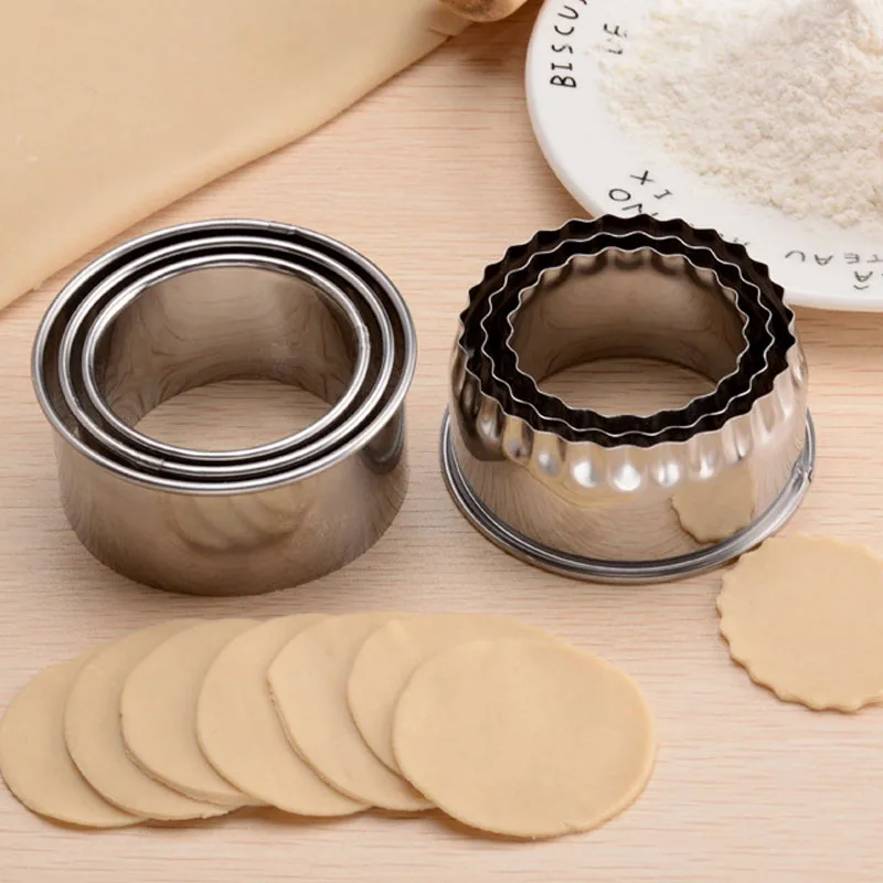 

3PCS Round/Flower Shaped Dough Cutting Stainless Steel Dumplings Cutter Portable Dumplings Wrappers Molds Tool Kitchen Gadgets