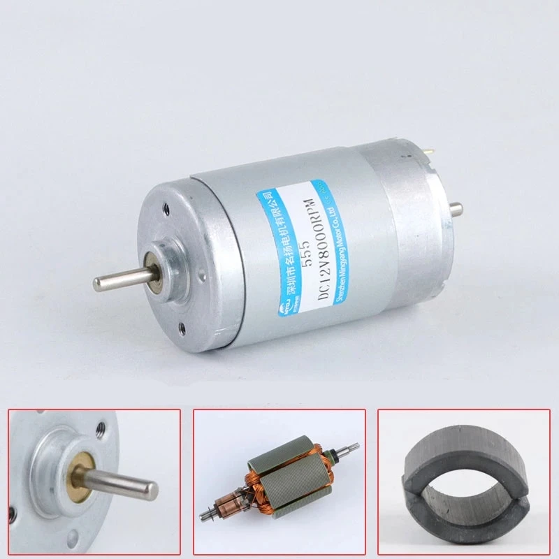 12V 24V R-555 Double Output Shaft DC High-speed Motor High-power Speed-regulating Forward and Reverse Small Generator Motor