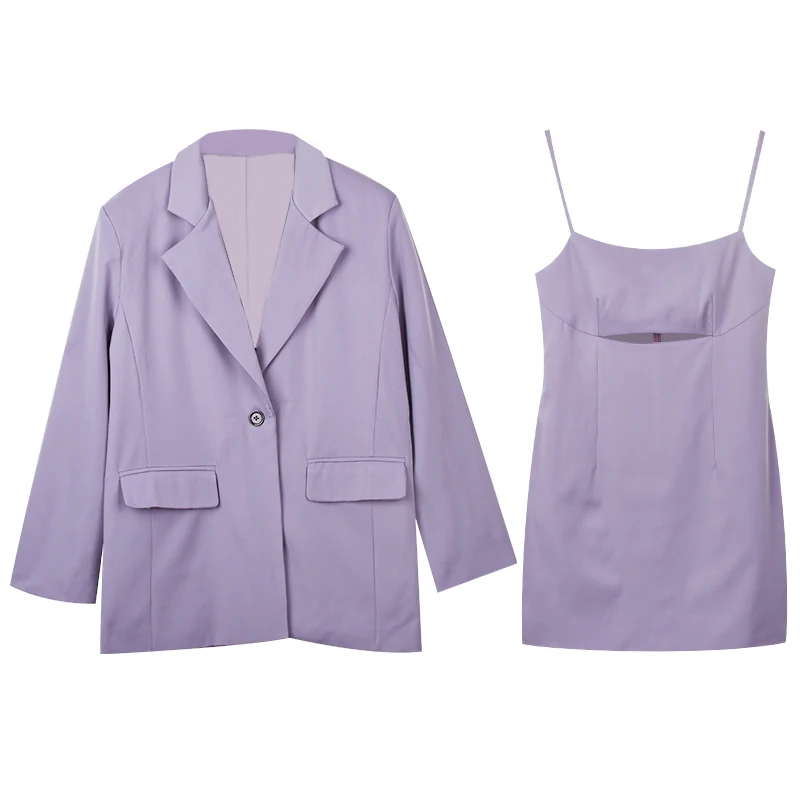 Conjunto de 2 piezas para mujer, Blazer con tirantes, vestidos de cintura alta para discoteca, moda de verano sin mangas, minivestido Sexy, chaqueta, traje para mujer