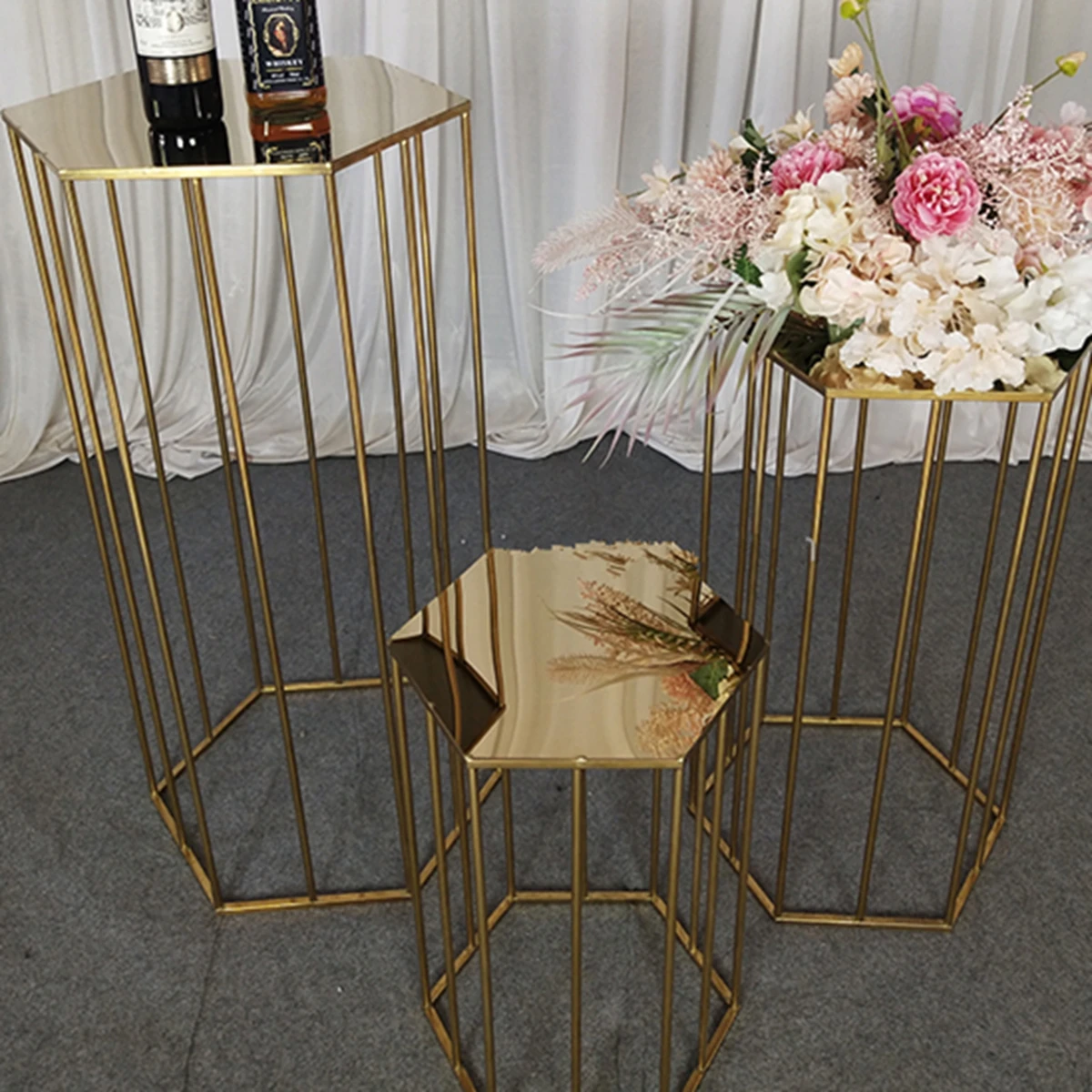 3pcs/set)Wedding Gold Set Stainless Steel Hexagon Cake Plinths Cake Stand For Wedding AB1147