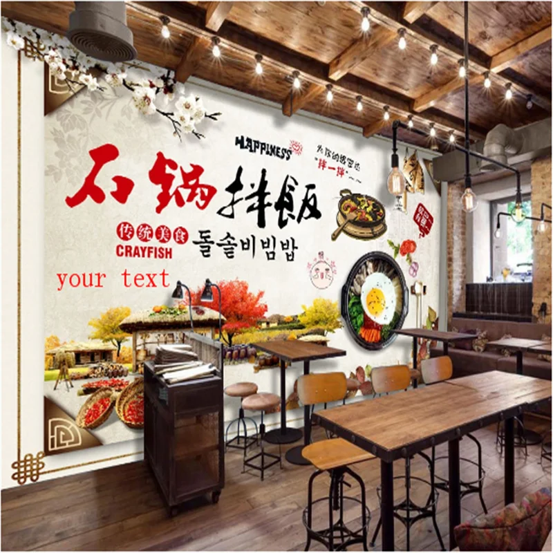 

Custom Hand-Korean Theme Restaurant Landscape wall paper Korean style Bibimbap Background Industrial Decor Mural Wallpaper 3D