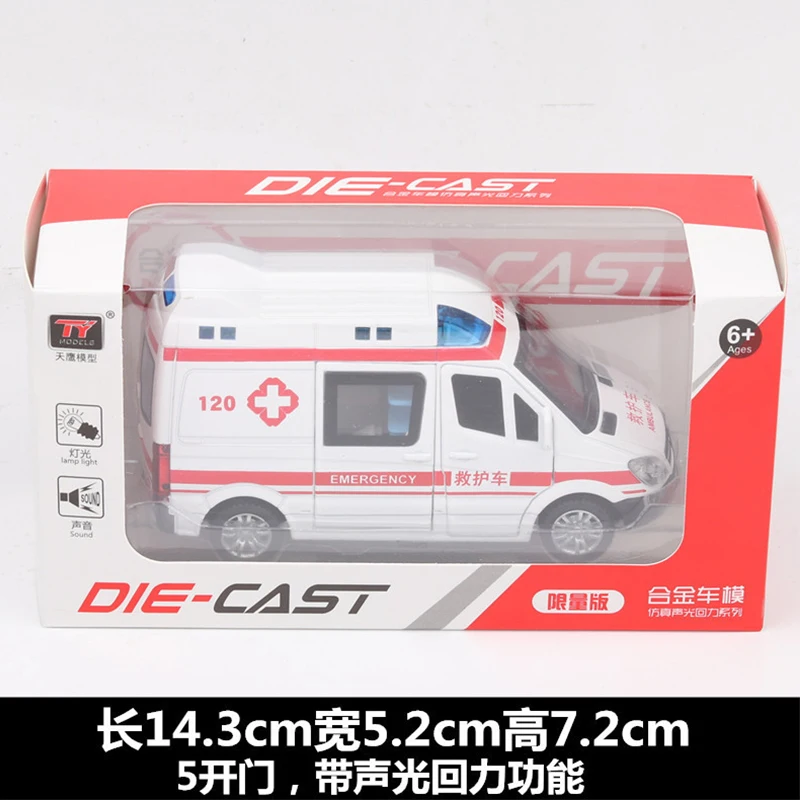 Ambulance Police Car 1:32 Pull Back Model with LED Sound Kids Toy Metal Model Construction Vehicle Toys For Gift Car Collection