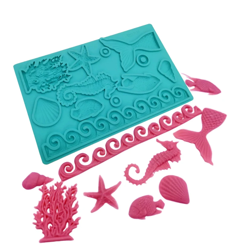 

Starfish Seahorses Fish Tail Coral Marine Animals Silicone Mold Sugarcraft Cupcake Baking Mold Fondant Cake Decorating Tools