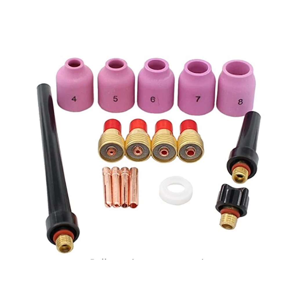 TIG Welding Torch Consumables Cup Gas Lens and Collet Gasket Back Cap Kit for WP 9 20 25 T32 1/16 3/32 1/8 17pcs