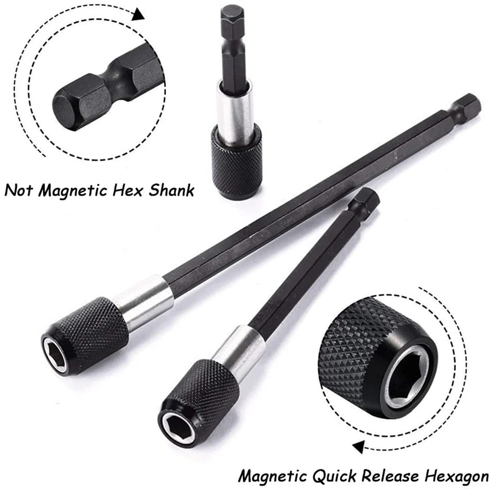 Oauee – tournevis à tige hexagonale de 1/4 pouces, tournevis à dégagement rapide, porte-embout magnétique avec barre d'extension de collier réglable 60mm 100mm 150mm