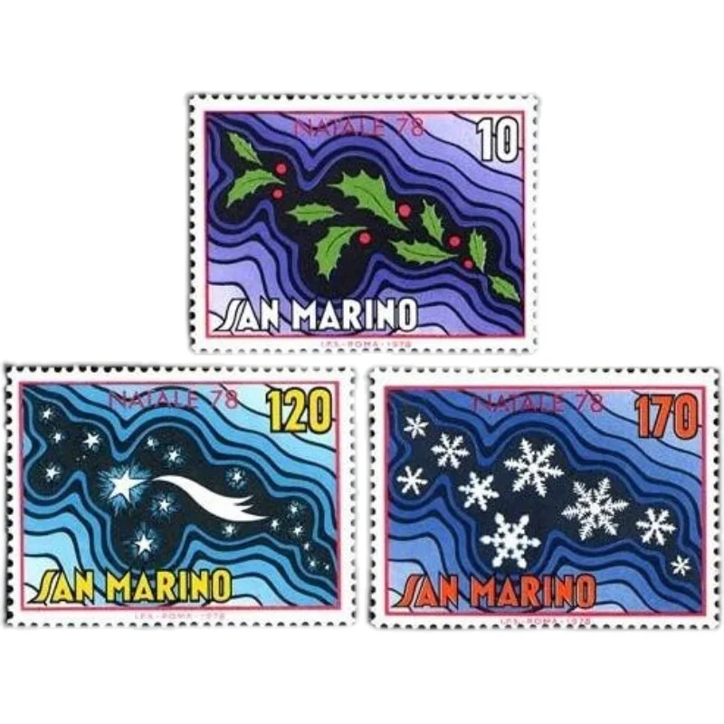 3Pcs/Set New San Marino Post Stamp 1978 Christmas Snowflakes Stamps MNH