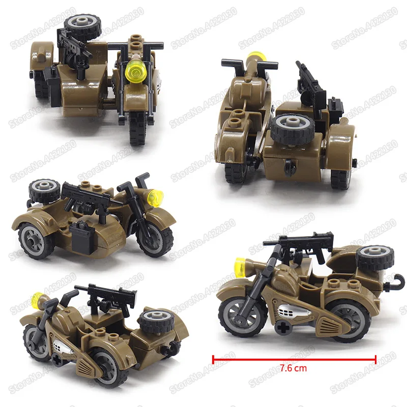 ww2 Moto Military Three Rounds Motorcycle Moc Germany Tool Car Army Figures Vehicle Christma Gift With Other Building Blocks Toy