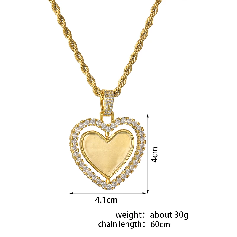 Nextvance Custom Color Photo Rotating Double-Sided Heart Pendant Necklace Twist Chain Zircon For Man Woman Anniversary Jewelry