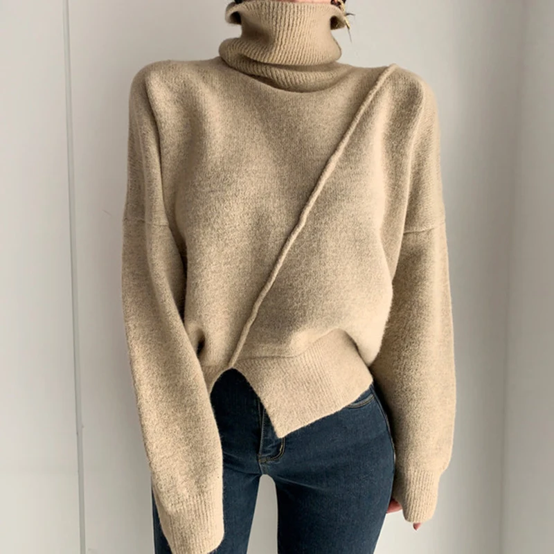 AOSSVIAO autumn Winter casual oversize thick Sweater pullovers Women 2024 Split fork loose Turtleneck women\'s sweaters jumper