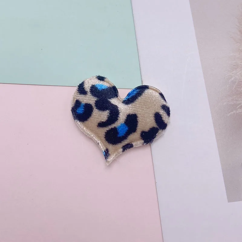 35Pcs/Lot 4.5*3.5CM Felt Leopard Heart Padded Applique For Clothes Hat Sewing Supplies DIY Hair Clip Accessories Patches