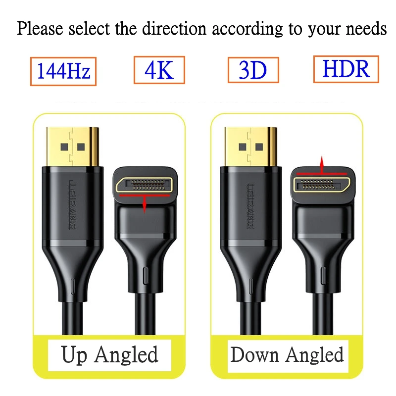 90 stopni pod kątem DisplayPort DP 1.4 kabel 3m 5m 8K 60Hz 4K @ 144Hz HDR wysoka prędkość 32.4gbps Port wyświetlacza męskiego do żeńskiego